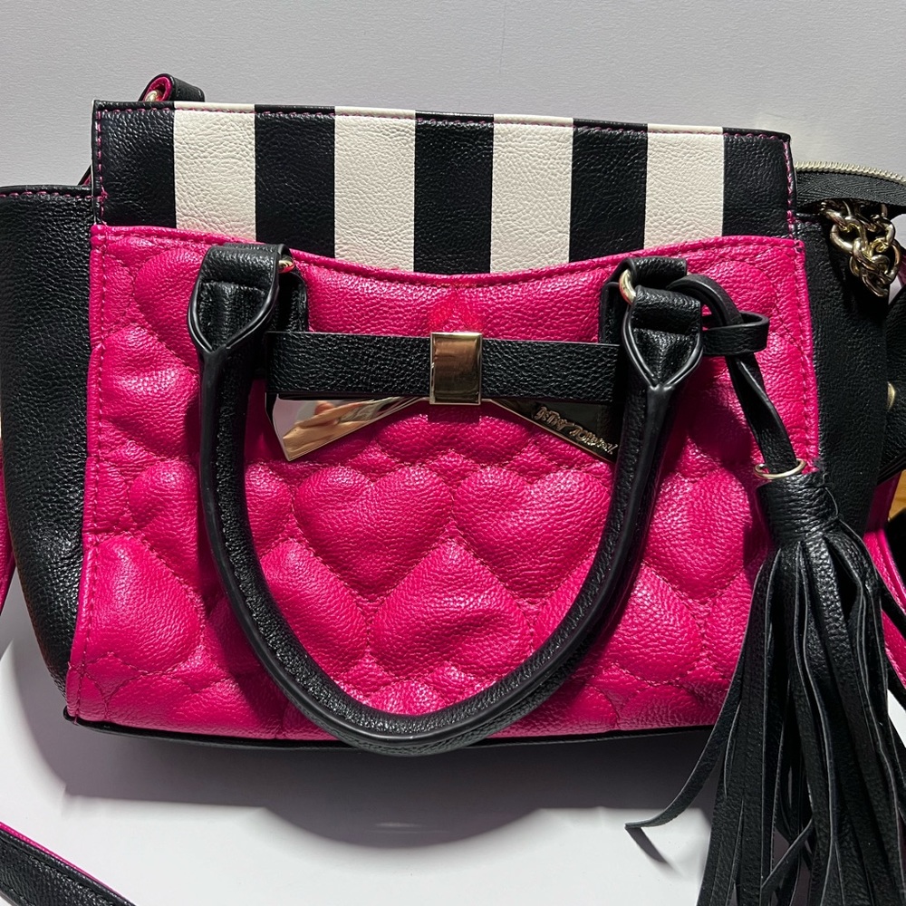 Betsey Johnson Pink Black & White small handle/ crossbody bag